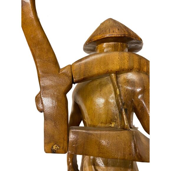 Vintage Asian Hand Carved Wooden Farm Worker with Scythe - Picture 5 of 14